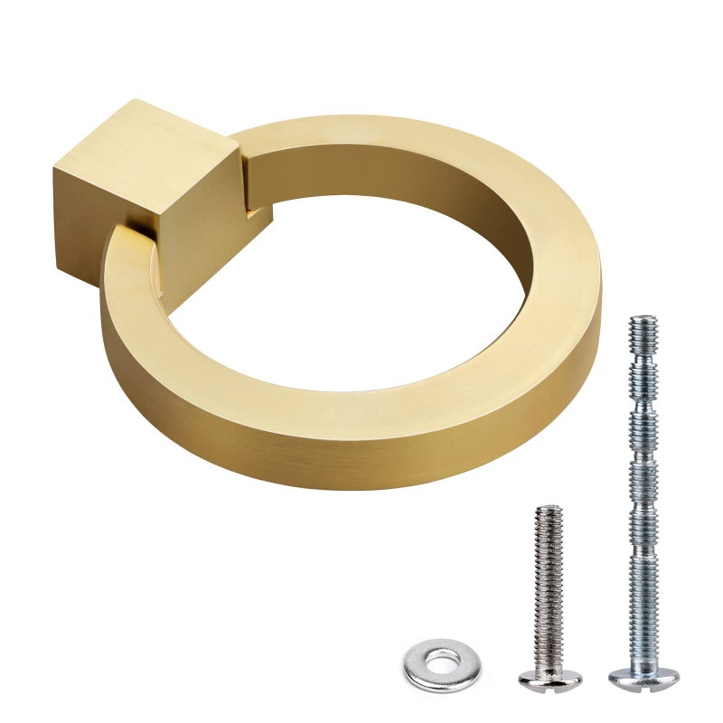 WEAVERBIRD Gold Cabinet Knobs,Zinc Alloy Kitchen Hardware Drawer Pulls Brushed Brass Rings 1.57" Diameter, Pack of 2 - Image 1